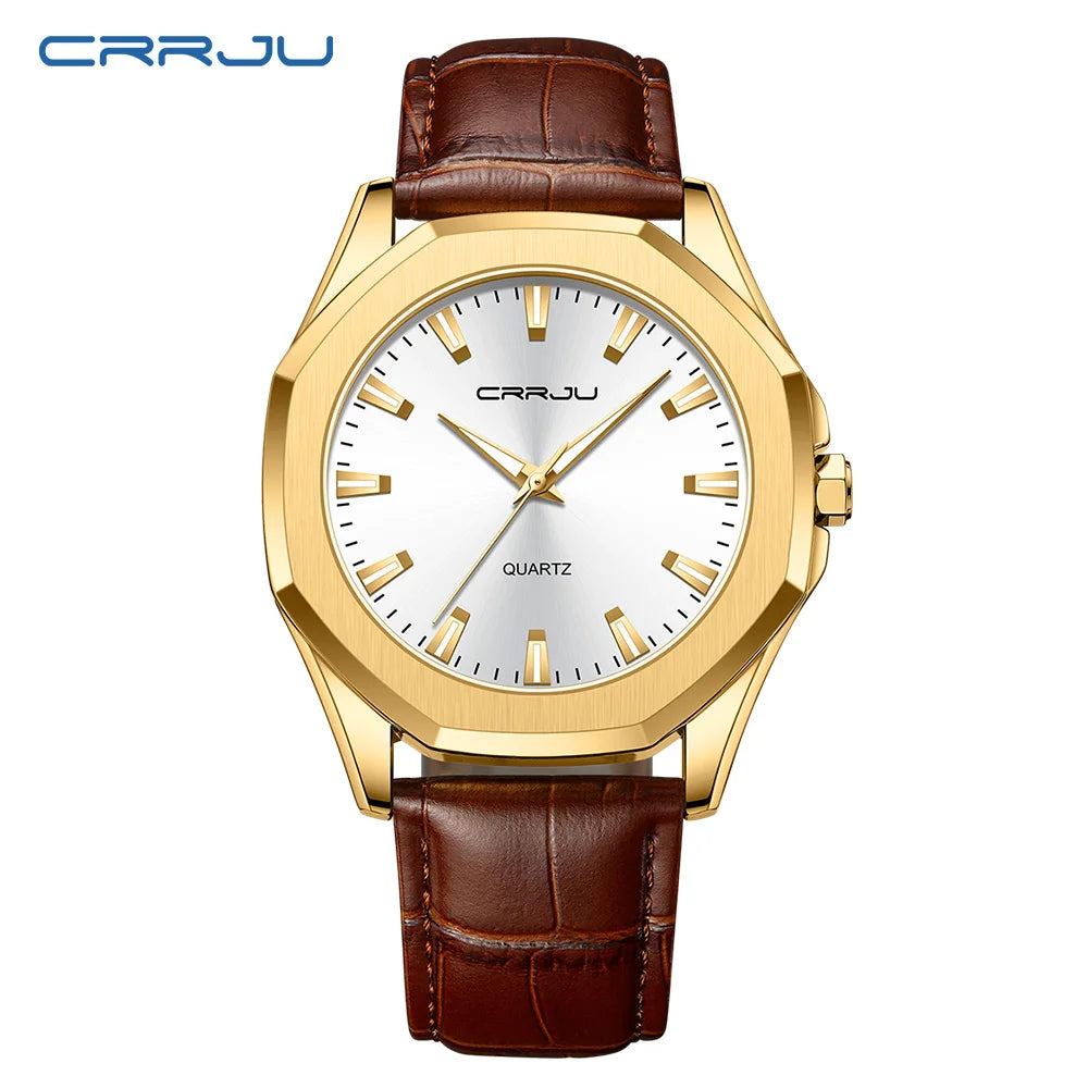 CRRJU New Casual Minimalista Quartz Men's Watches with Leather Strap Simple Luminous Hands Male Clock