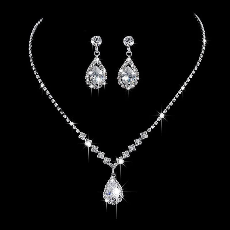 Classic Elegant Crystal Bridal Jewelry Set Shiny Rhinestone Fashion Wedding Dress Banquet Women's Necklace Earring Set