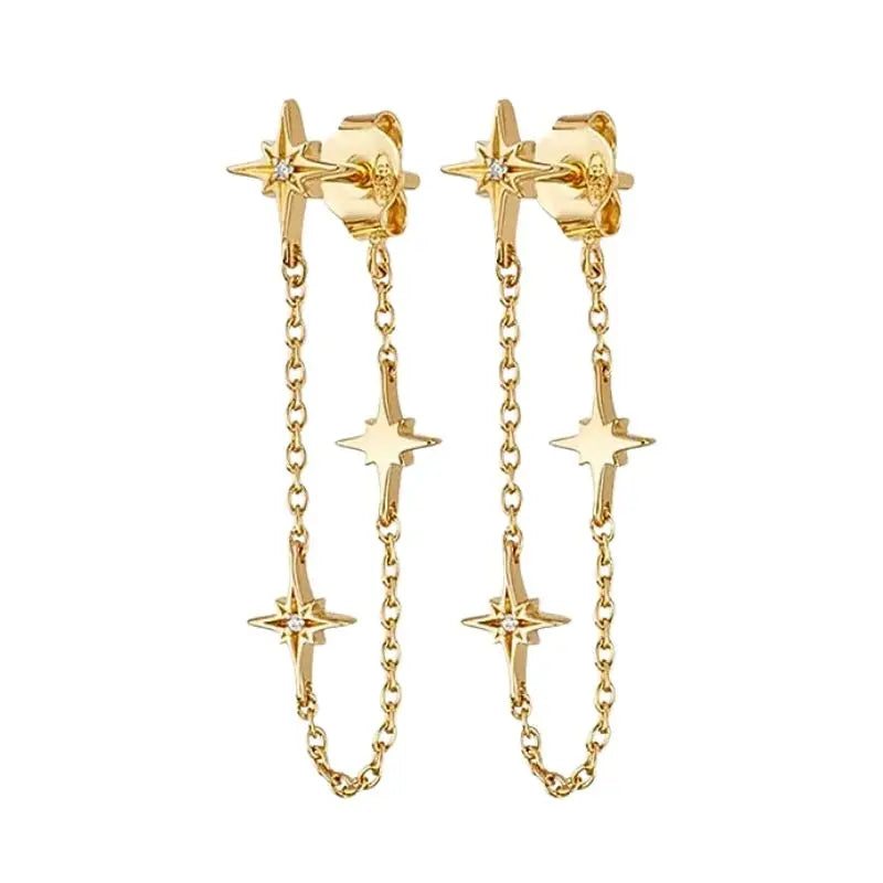 925 Sterling Silver Needle Vintage Gold Earrings Luxury Long Chain Tassel Crystal Hoop Earrings for Women Party Trend Jewelry