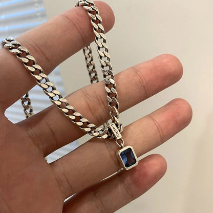 Mewanry Thick Chain Blue Zircon Necklace For Women Couple Fashion Simple Personality Classic Elegant Hip Hop Party Jewelry Gifts