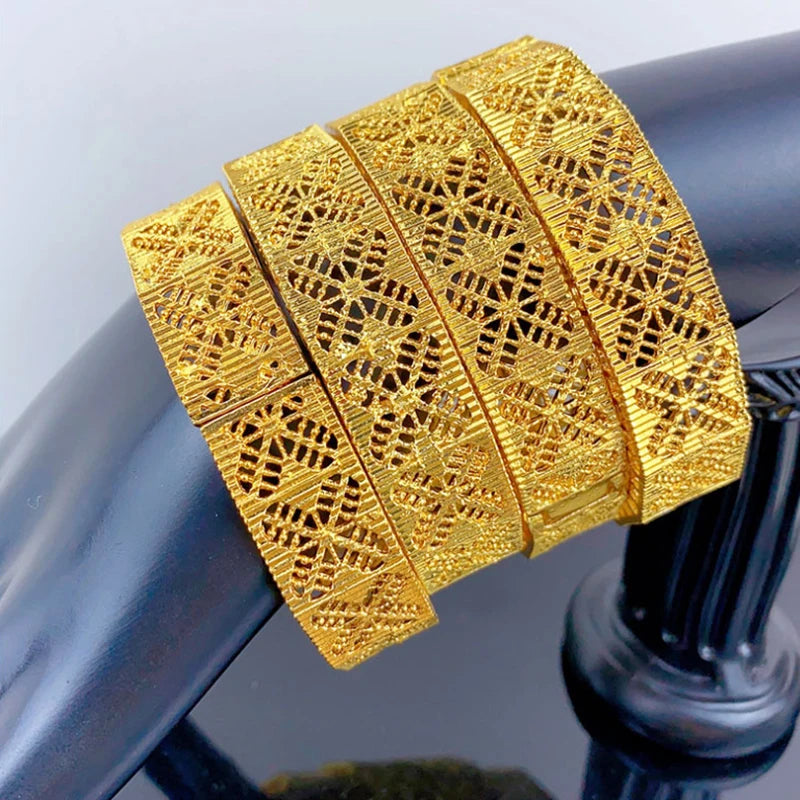 Luxury Dubai Gold Color Bangles For Women 24K Gold Plated Indian African Bracelets Charm Wedding Ethiopian Arabic Hand Jewelry
