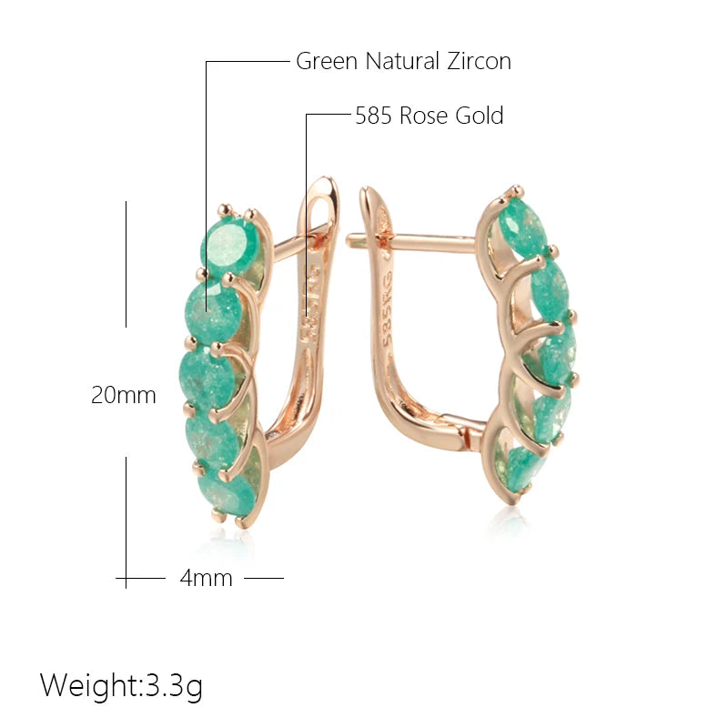 Kinel Hot Emerald Round Cut Drop Earrings for Women Luxury Natural Zircon With 585 Rose Gold Color Earrings Daily Fine Jewelry