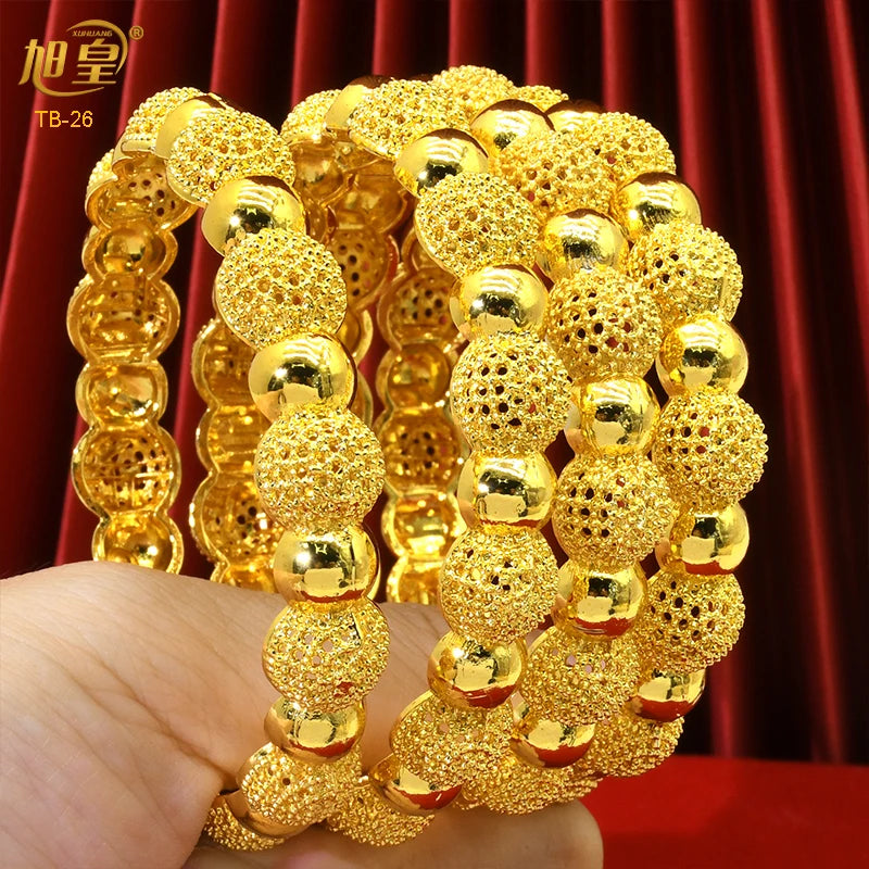 XUHUANG African Gold Color Bangles For Women Indian Middle Eastern Nigerian Wedding Luxury Plated Jewellery Brazilian Bangles