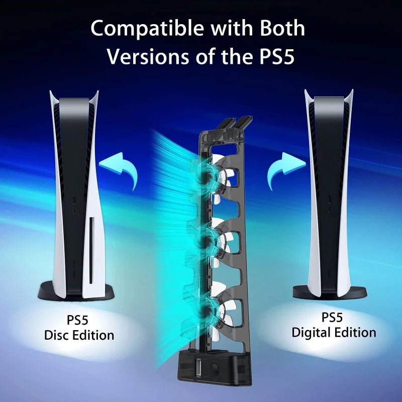 PS5 Accessories Cooling Fan with LED Light, for Both Disc and Digital Editions, Efficient Cooling System, Horizontal Compatible