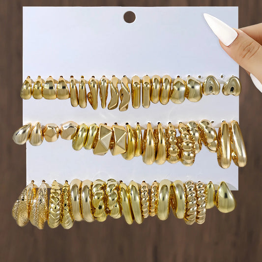 Euro American Cross border Fashion Retro Personalized Exaggerated Geometric C shaped Earrings Set Women Daily Versatile CCB Ligh