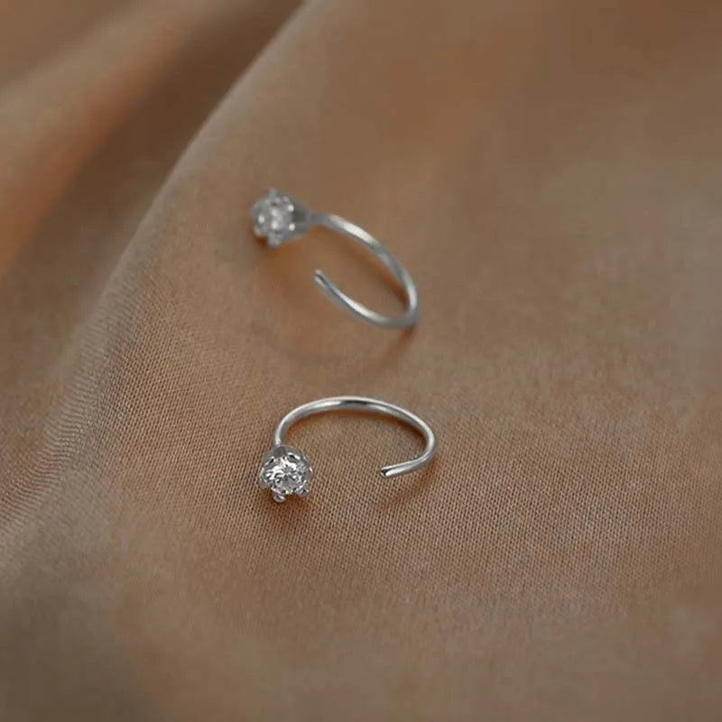 Exquisite Zircon Round Stud Earrings For Women Men Simple Silver Color Mini Heart Square Ear Bone Piercing Earrings Jewelry