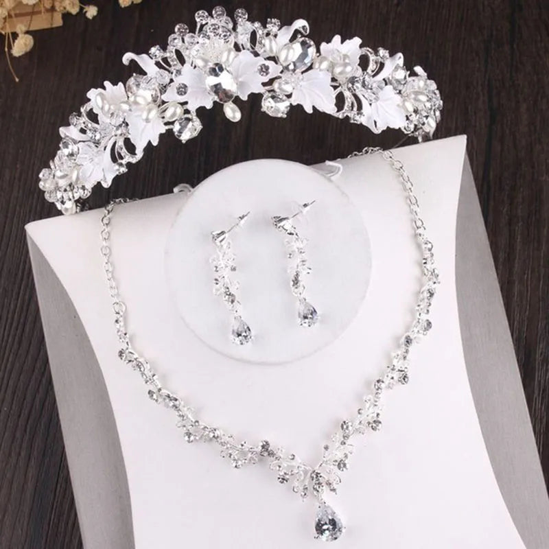 Itacazzo Bridal Headwear Set Crown Necklace Earrings Four Piece Classic Tiaras Suitable for Women's Wedding and Birthday Parties
