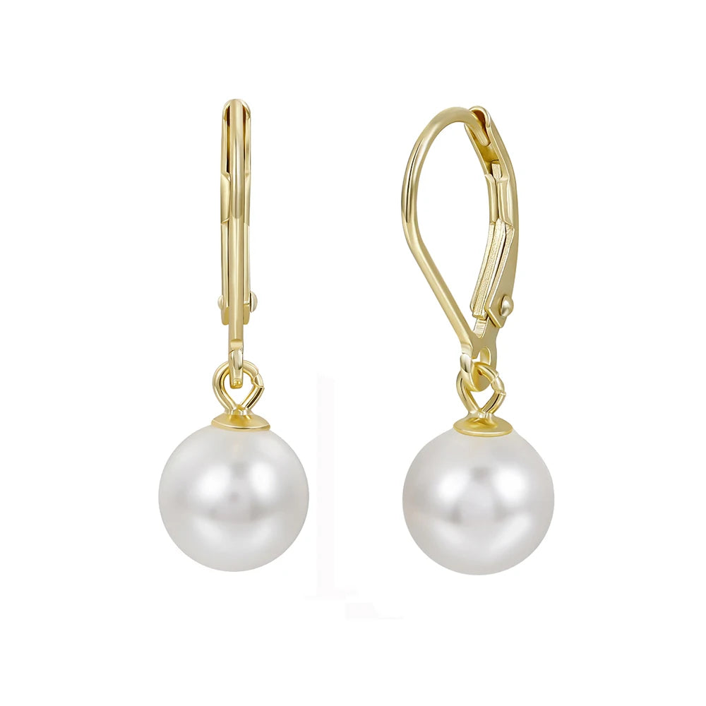 Trumium 8mm 100% Sterling Silver 925 Round Pearl Drop Earrings Jewelry for Woman Girl Leverback Dangle Studs серьги женские