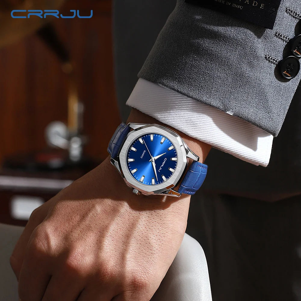 CRRJU New Casual Minimalista Quartz Men's Watches with Leather Strap Simple Luminous Hands Male Clock