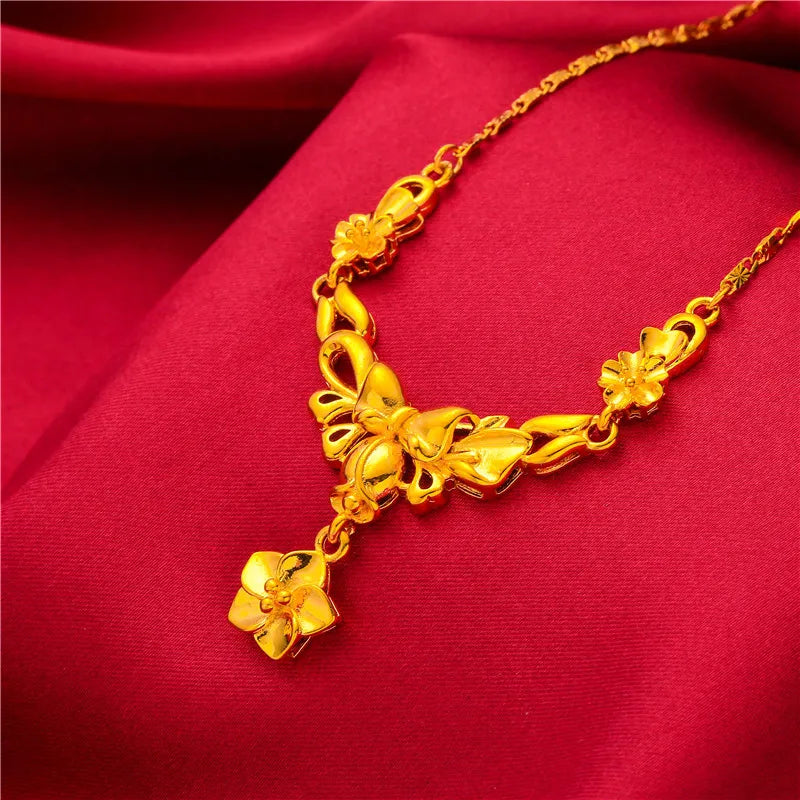 Yellow Gold Plated Multi Flowers Pendant Choker Necklaces for Women 18 inch Collar Wedding Bridal Jewelry Accessories Gifts