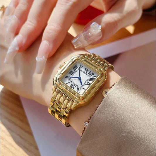 Fashion Quartz Women Watch Simple Elegant Square Dial Gold Stainless Steel Strap Waterproof Leisure Business Watches Gift