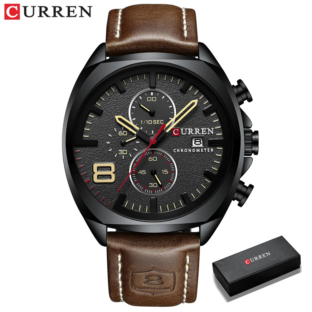 CURREN Chronograph Fashion Men's Watches Luxury Leather Business Quartz Watch Men Military Sport Wrist Watch Relogio Masculino