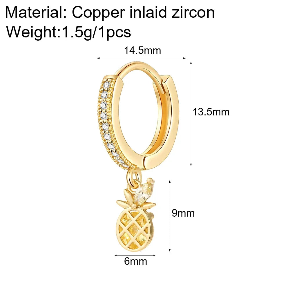 Sun Cute Fruit Hoop Earrings for Women Gold Color Heart Evil Blue Eye Dangle Earrings Micro Pave CZ New in Fashion Jewelry