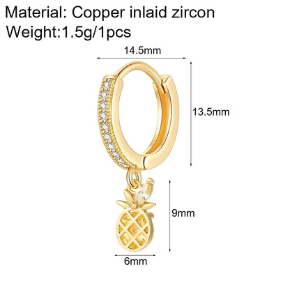 Sun Cute Fruit Hoop Earrings for Women Gold Color Heart Evil Blue Eye Dangle Earrings Micro Pave CZ New in Fashion Jewelry
