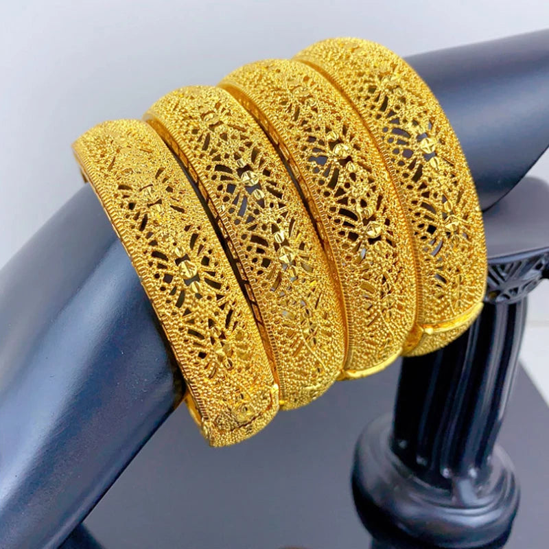 Luxury Dubai Gold Color Bangles For Women 24K Gold Plated Indian African Bracelets Charm Wedding Ethiopian Arabic Hand Jewelry