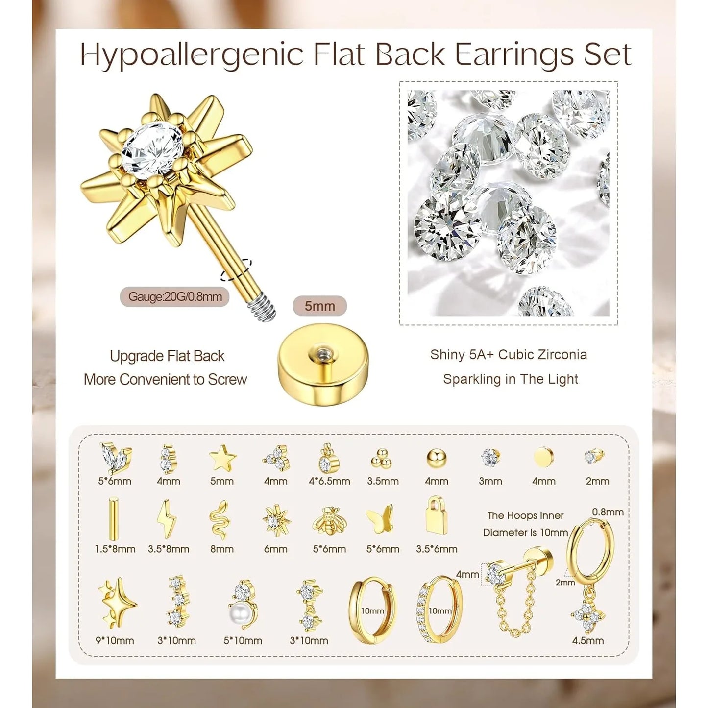 Bobisty 1pc Earrings for Sensitive Ears Surgical Stainless Steel Earrings for Women Dainty Flat Back Earring Stud Hoop Cartilage