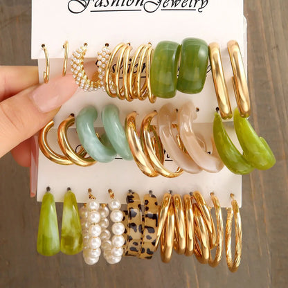 18 Pcs New Fashion Colorful Earrings Set For Women Boho Butterfly Gold Silver Color Pearl Circle Dangle Earrings Jewelry Gifts