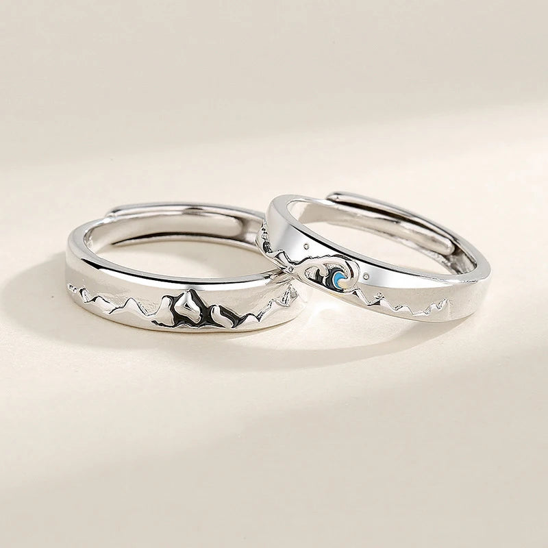 New Simple Couple Rings Silver Color Sun Moon Adjustable Open Ring For Women Men Wedding Fashion Jewelry Gifts