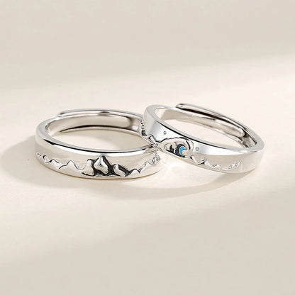 New Simple Couple Rings Silver Color Sun Moon Adjustable Open Ring For Women Men Wedding Fashion Jewelry Gifts