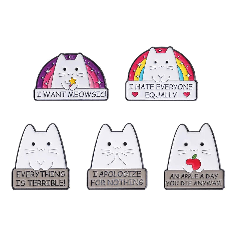 Cute Cat 4-6pcs/Set Enamel Pins Black Fluid Cat Brooches Lapel Badge Punk Animal Jewelry Gift for Friends