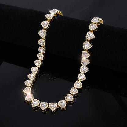 ZAKOL 45CM New Hip Hop Tennis Chain Bracelet Necklace Shiny Heart Rhinestone CZ Fashion Rock Party Jewelry Set