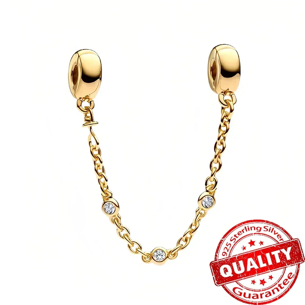 Original 925 Sterling Silver Gold Heart Charms Beads Sparkling MapleLeaf Safety Pendant For Women Bracelet DIY Fine Jewelry Gift