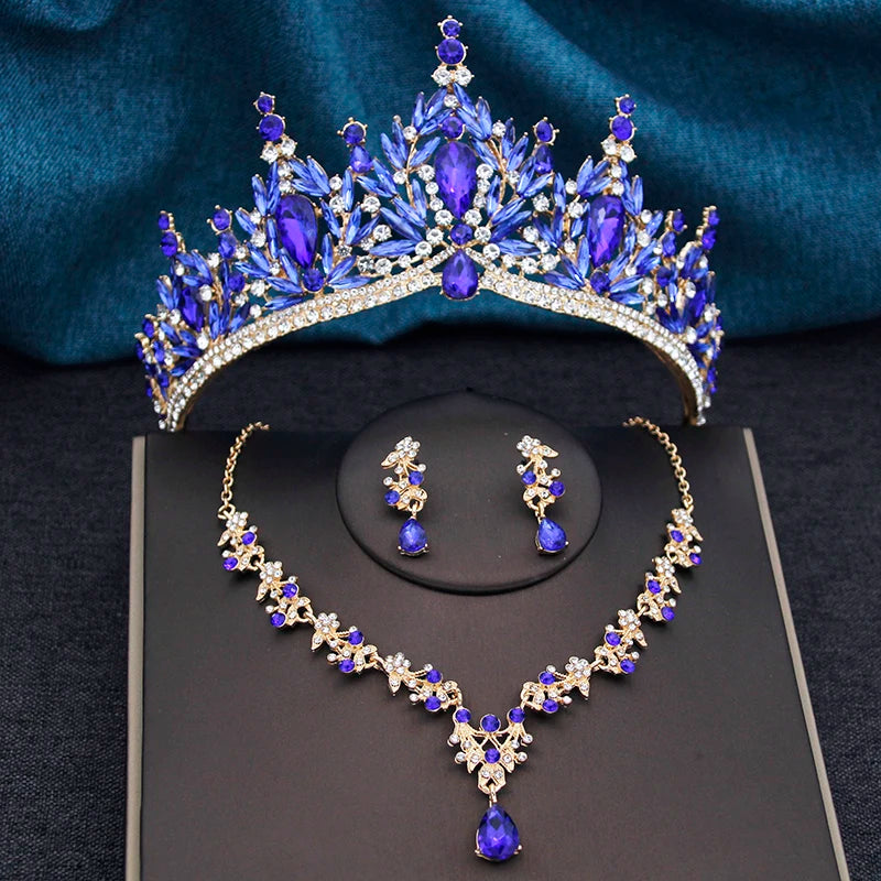 Princess Crown Bridal Jewelry Sets for Women Tiaras and Necklace Earrings Prom Bride Jewelry Set Wedding Dress accessories
