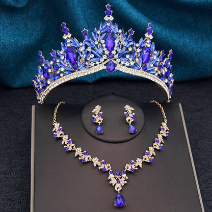 Princess Crown Bridal Jewelry Sets for Women Tiaras and Necklace Earrings Prom Bride Jewelry Set Wedding Dress accessories