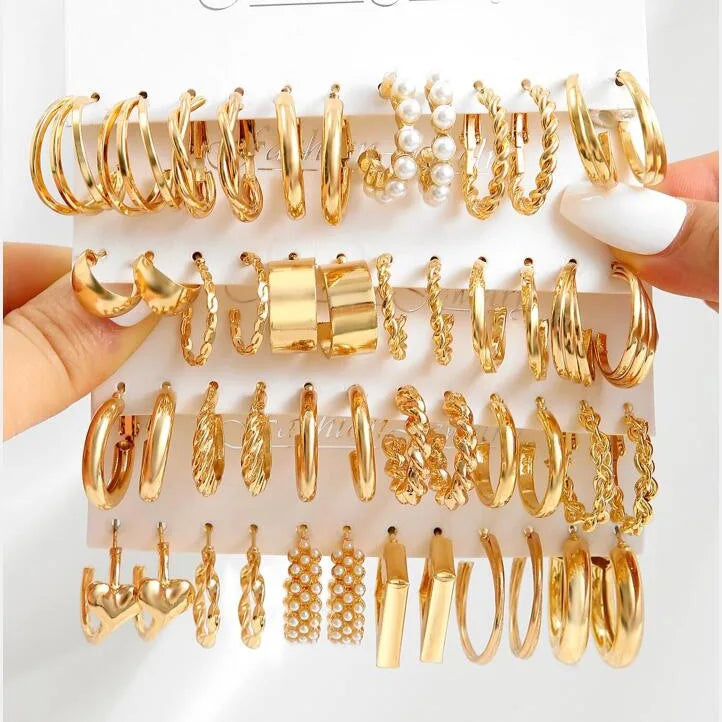 18 Pcs New Fashion Colorful Earrings Set For Women Boho Butterfly Gold Silver Color Pearl Circle Dangle Earrings Jewelry Gifts
