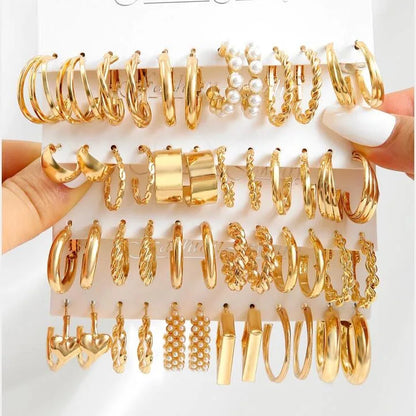 18 Pcs New Fashion Colorful Earrings Set For Women Boho Butterfly Gold Silver Color Pearl Circle Dangle Earrings Jewelry Gifts