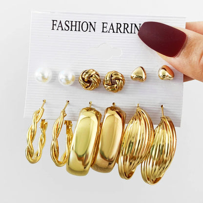 Vintage Metal Twisted Rope Knot Stud Earrings Fashion Hollow Butterfly Leaf Earrings Women's Versatile Big Set Jewelry Gift 2025