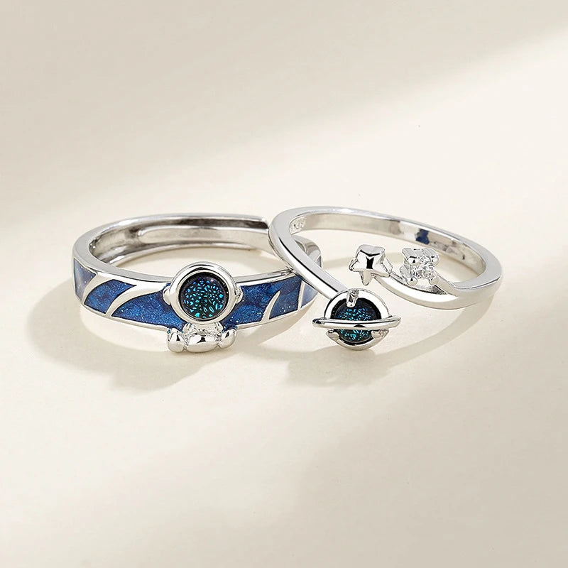 New Simple Couple Rings Silver Color Sun Moon Adjustable Open Ring For Women Men Wedding Fashion Jewelry Gifts