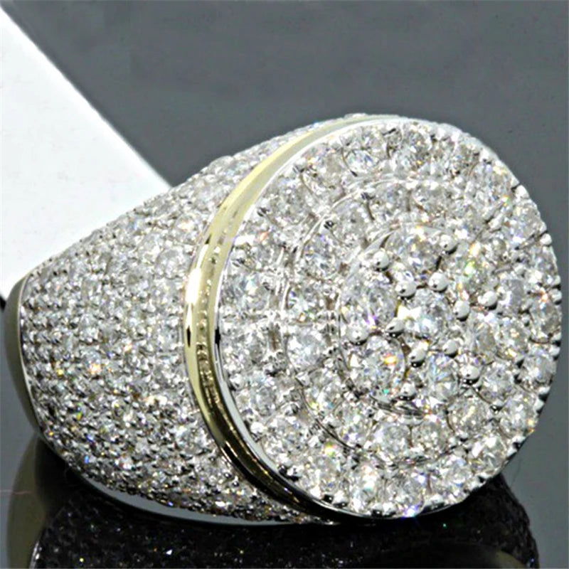 Milangirl  Clear Cubic Zircon Luxurious Round Men Ring   Wedding Band Male Rings Punk Rock Hip Hop Jewelry