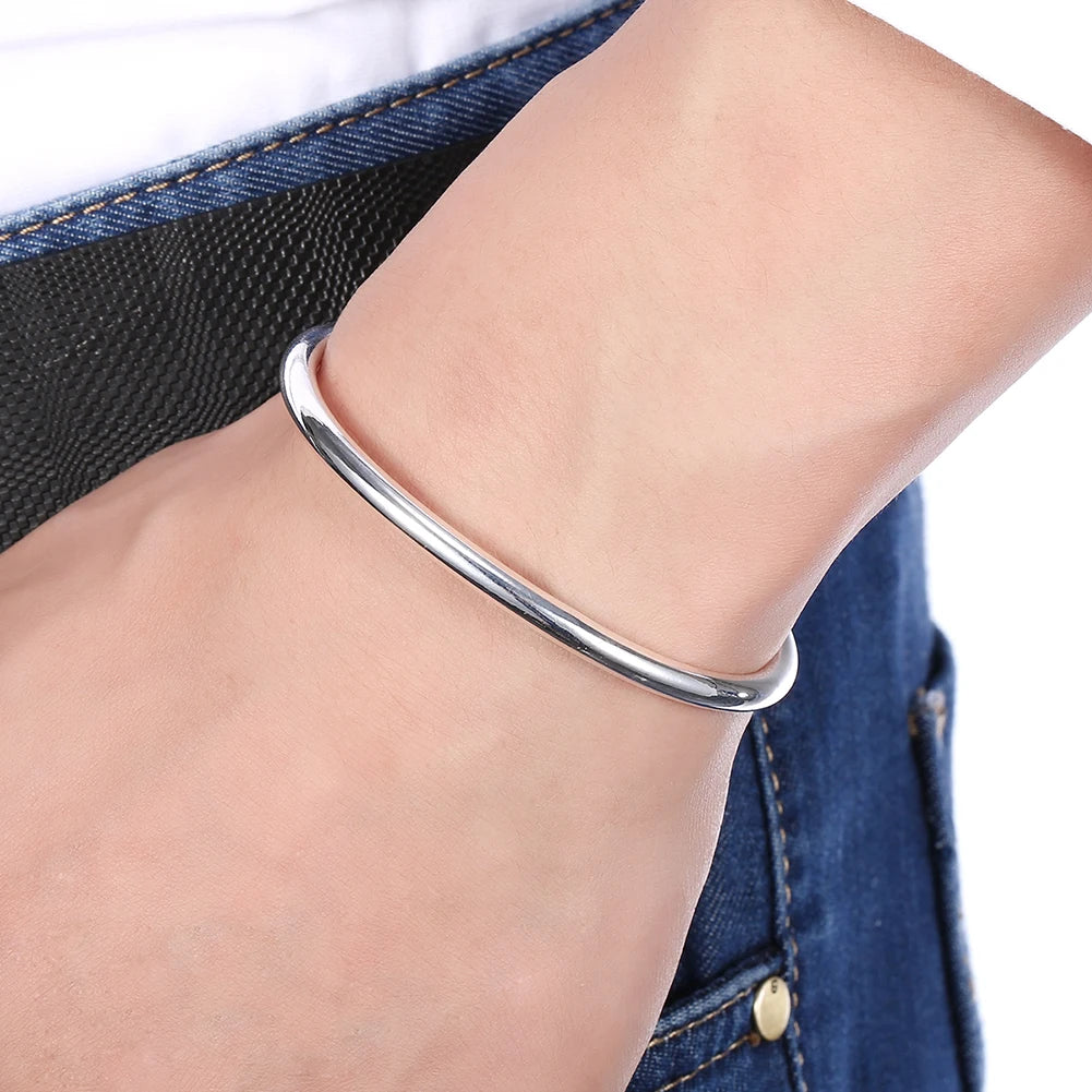DOTEFFIL 925 Sterling Silver Solid Smooth Opening Bangles Bracelet For Woman Wedding Engagement Party Jewelry