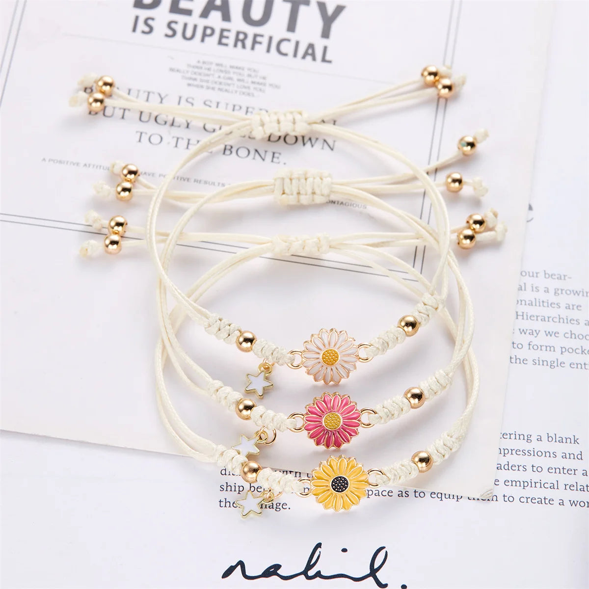 Simple Lucky Knot Sunflower Bracelets for Girls Kids Trendy Handmade Braided Colorful Daisy Flower Bracelet Friendship Gifts