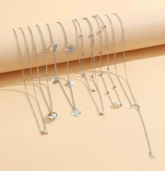 Simple Metal Geometric Butterfly Love Star Earrings Necklace Ring Fashion Jewelry Sets for Women Daily Wear Party Vacation Gifts