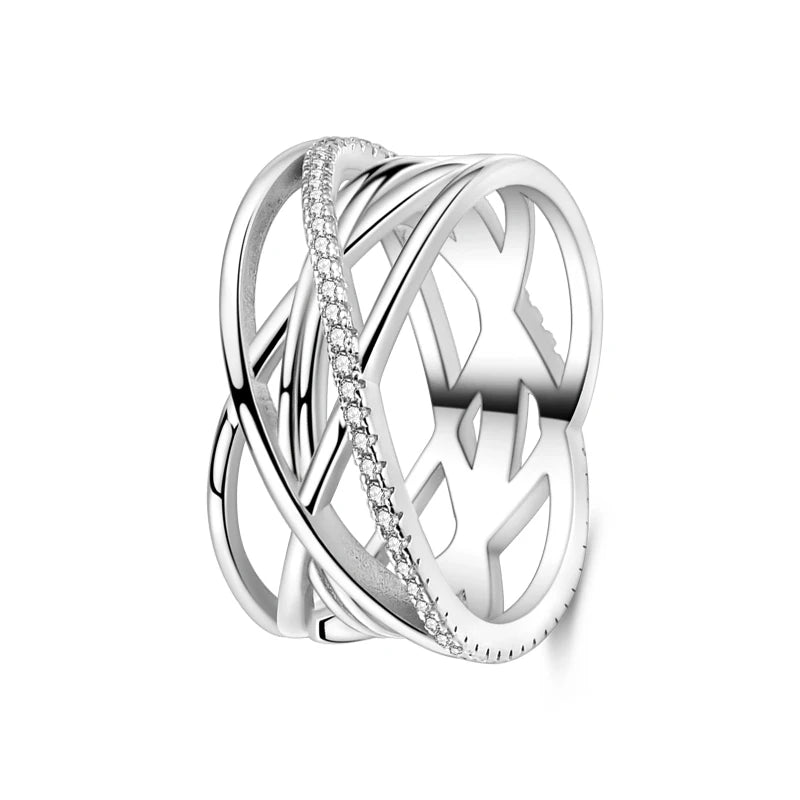 Rings For Women 925 Silver Color Zircon Winding Line Geometric Star Ring Engagement Wedding Romantic Valentine Fine Jewelry Gift