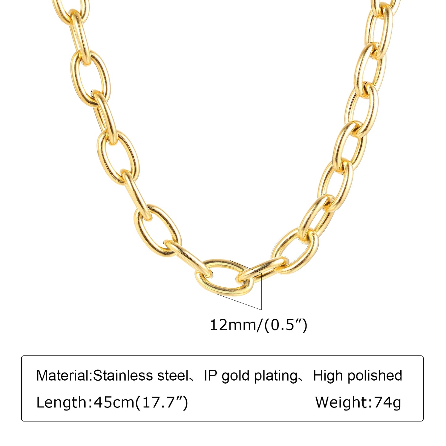 Chunky Gold Plated Link Necklace For Women, Stainless Steel Oval Thick Chain Choker Minimalist Jewelry