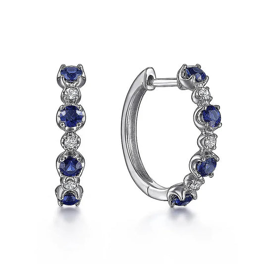 925 Sterling Silver Round Blue/White CZ Hoop Earrings for Women Exquisite Birthday Gift Female Jewelry Gifts