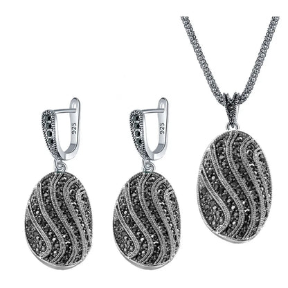 Ajojewel S-shaped Vintage Ladies Jewelry Necklaces And Earring Set Full Rhinestone Black Ring Retro Items Collection