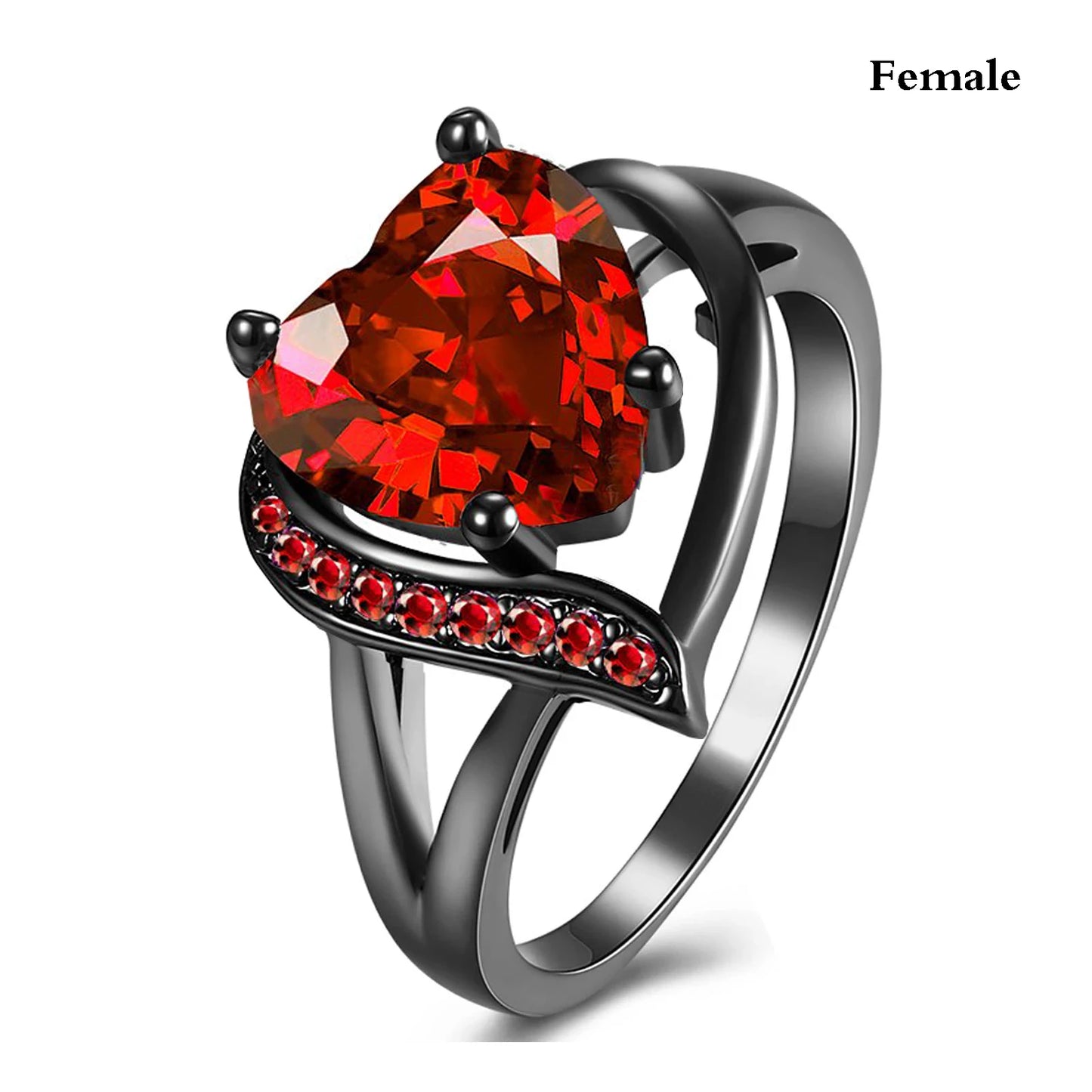 Fashion Couple Rings Romantic Women Heart Red Rhinestones Zircon Ring Men Stainless Steel Celtic Dragon Rings Wedding Jewelry