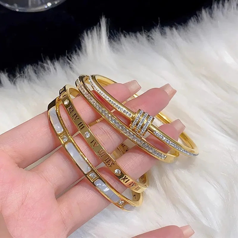 Luxury Gold Plated Bangles Jewelry Women's Hand Bracelet Stainless Steel Bangle Gifts for Women Fashion Accessories Mother's Day