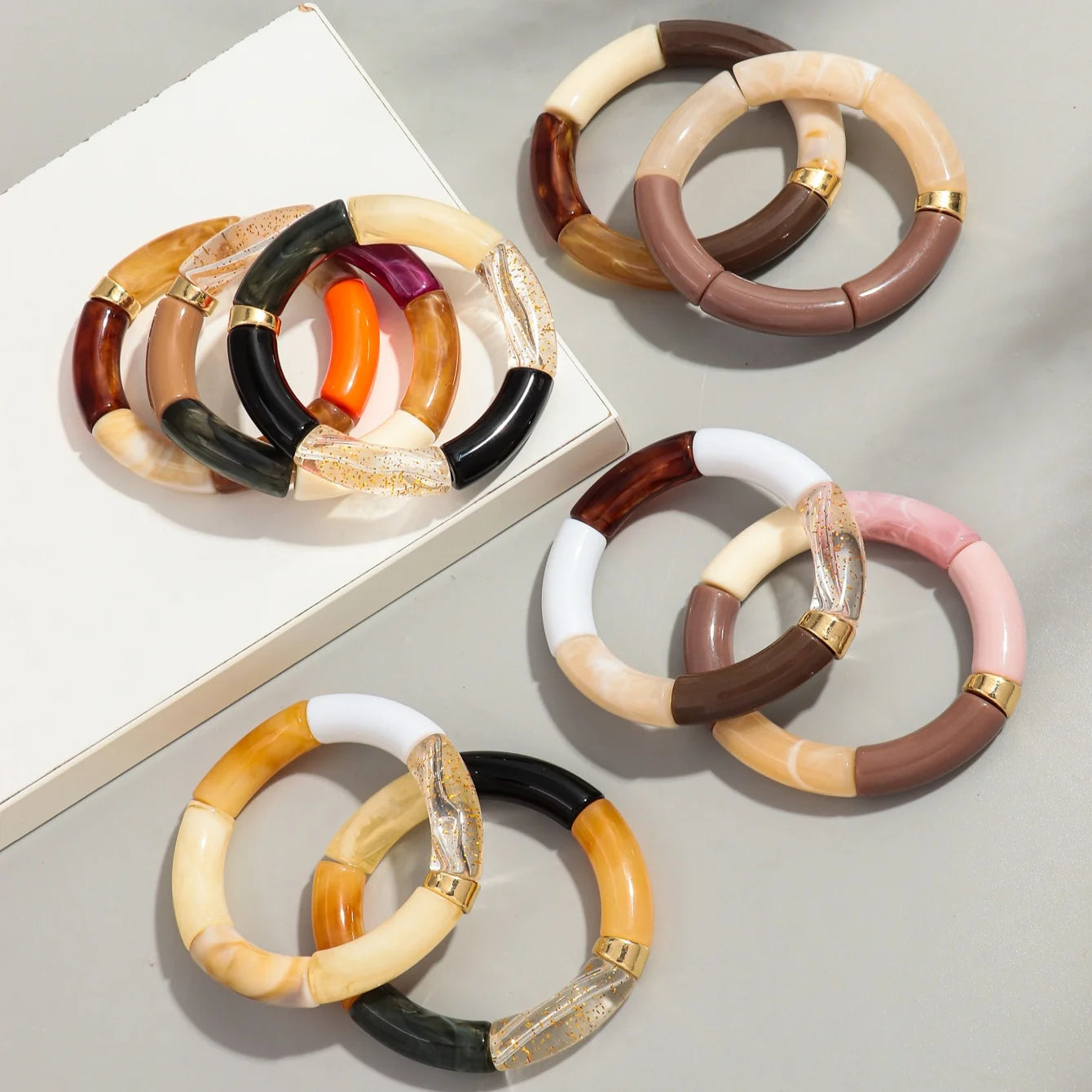 Bohomia Acrylic Design Style Chunky Bamboo Stackable Bracelet for Women Boho Elastic Colorful Tube Beads Braceletes 2024 Jewelry