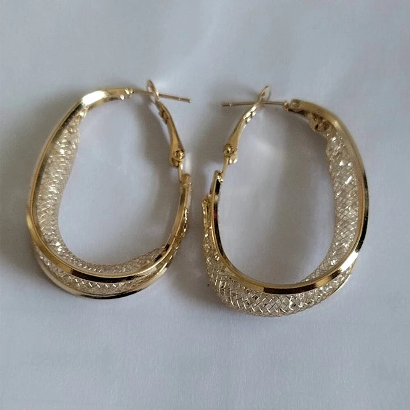 Mesh Crystal Dangle Earrings for Women Vintage Trendy Party Jewelry Punk Statement Metal Geometry Twist Hoop Earrings Gift