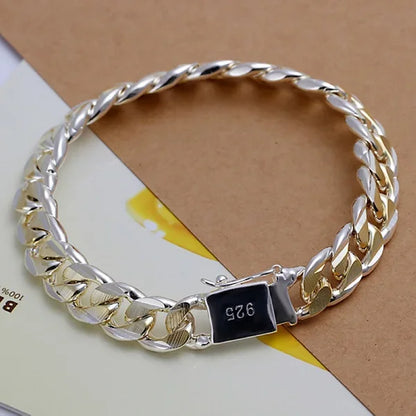 925 Sterling Silver Square Buckle 10MM Side Chain Solid Bracelet for Women Men Charm Party Gift Wedding Fashion Jewelry
