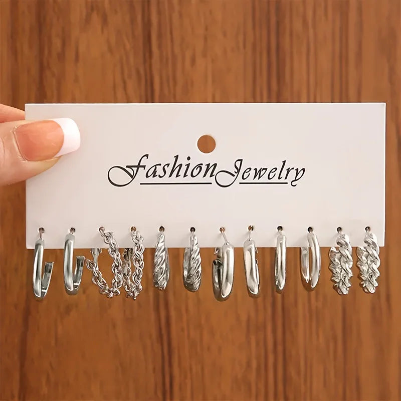 24 Pcs Fashion Vintage Hoop Earrings Set for Women Boho Metal Circle Geometric Twist Pearl Studs Earrings Trendy Jewelry Gifts