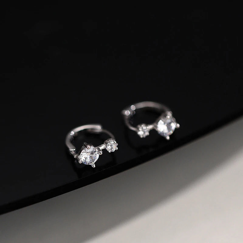 silver 925 simple classic Large and small diamond earrings for women unique design trend style suitable for daily jewelry gifts