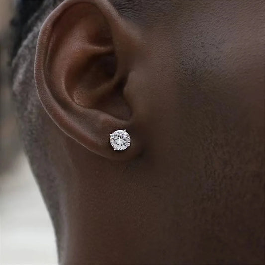 Men's Zircon Silver Color Stud Earrings Hip Hop Rhinestone Earring For Women Men's Street Jewelry Elegant Fashion Accessories