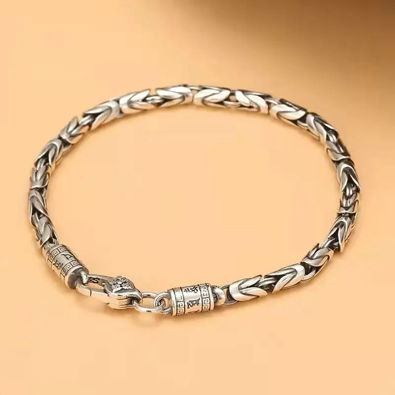 Silver 4mm/5mm Jewelry Men's Bracelet Personality Peace Pattern Retro Hipster Key Pattern Buckle Gift Accessory Chain Series