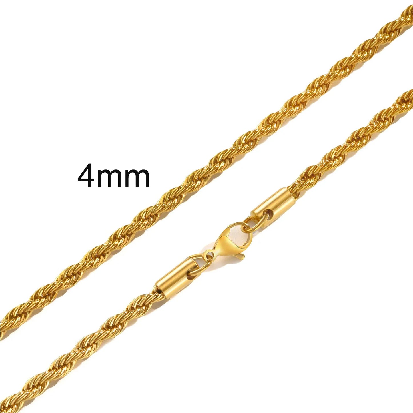 Ropes Long Necklace for Men Women,Stainless Steel Minimalist Twist Rope Chain Necklace,Punk Gold Silver Black Color 2 TO 5mm